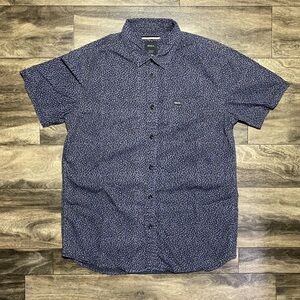 RVCA Shirt Men's Small Blue Micro Floral Slim Fit Short Sleeve Button Up Casual